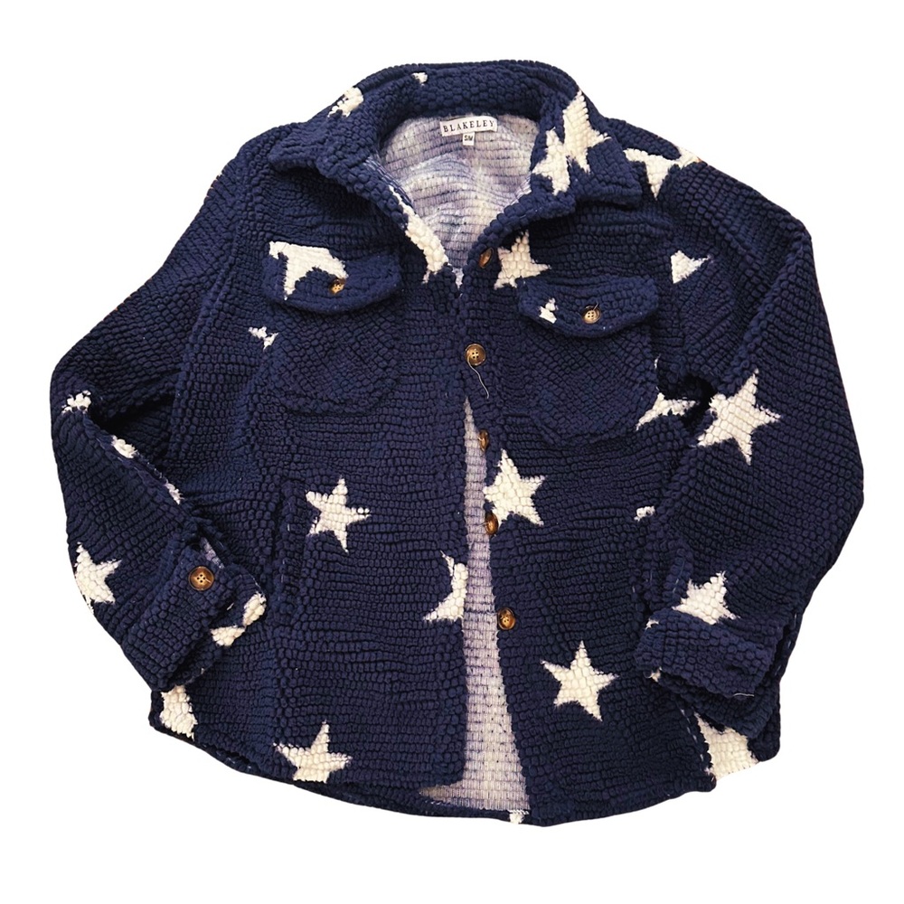 S/M Navy Star Sherpa Teddy Bear sweater button jacket